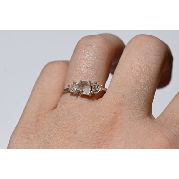 Unique One of a Kind Three Stone Raw Diamond Engagement Ring - Picture 2 of 5